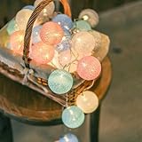 LED Lichterkette Baumwollkugeln mit Stecker, 3,8m 20er Cotton Ball Lichterketten Kugeln Nachtlicht...