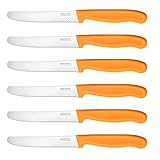 NEUSTANLO | Tafelmesser aus rostfreiem Stahl | 6 Stück | Orange | extra scharfer Wellenschliff |...