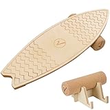valuents Balance Board aus Holz in Surfboard Form inkl. Rolle für Neuromuscular Response Training...
