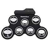 Luocute Tragbares Elektronisches Schlagzeug-Set, Aufrollbares Silikon-Set mit 7 Pads, 5 Tönen, 8...