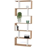 IDMarket - Bücherregal Sofia, S-Form, Holz, Weiß und Holzeffekt, 189 cm