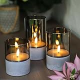 hellum LED Kerzen mit Timerfunktion grau, 3er Set in versch. Größen, LED Kerzen flackernde Flamme,...