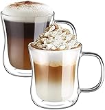 ecooe Doppelwandige Latte Macchiato Gläser Set Borosilikatglas Kaffeetassen Glas 2er Set 350ml...