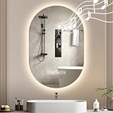 Dibaful 50x75cm Oval Badspiegel mit Beleuchtung und Musik Bluetooth 3 Lichtfarbe Dimmbar |...