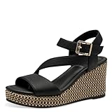 s.Oliver Damen Sandalen mit Keilabsatz Sommer Elegant, Schwarz (Black), 39 EU