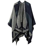 OOPOR Winter Warme Poncho Schal Wrap - Herbst Open Front Cape Winddichte Strick Wolle Mantel Decke...