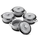 LOVECASA 380 ml Auflaufförmchen aus Steinzeug, 4 teilige Souffle Förmchen mit Deckel, Mini...