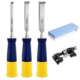 Gravur Stechbeitel Set 3 teilig, Stechbeitel-Satz Comfort mit Schleifführung & Schleifstein für...