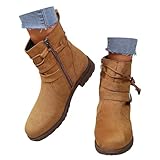 XTBFOOJ Winterschuhe Damen Gefüttert Damen Stiefeletten Cowboy Boots Mit Trichterabsatz Schnallen...