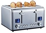 Toaster Langschlitz | Digitales Display mit Countdown | Beleuchtete Tasten | 4 Scheiben Toastautomat...