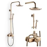 Duschsystem mit Armatur Antik Messing Duschset Retro Glod Duscharmatur Komplettset Vintage Dusche...