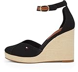 Tommy Hilfiger Damen Wedge Sandalen Flag Closed Toe mit Knöchelriemen, Schwarz (Black), 39