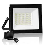 wowspeed 50W Led Strahler Außen mit Stecke 5000LM Scheinwerfer Aussen IP65 Fluter 3000K Warmweiß...