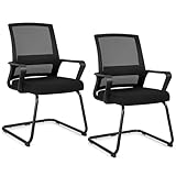 COSTWAY Freischwinger Stühle 2er Set, Schwingstühle mit Armlehne & Lendenwirbelstütze,...