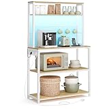 VASAGLE Küchenregal mit LED-Beleuchtung, Standregal mit Steckdosen, Mikrowellen-Regal mit...