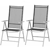 BURI 2er Saturn Klappsessel verstellbar Gestell Aluminium Silber Fläche Textilbezug schwarz...