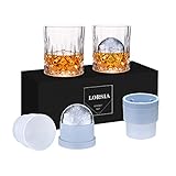 Whisky Gläser, 4er Set (2 Kristallgläser, 2 große Eiskugelformen) in Geschenkbox – 300 ml...