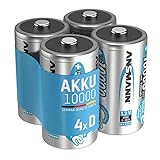 ANSMANN Akku D 10000 mAh NiMH 1,2 V (4 Stück) - Mono D Batterien wiederaufladbar, hohe Kapazität &...
