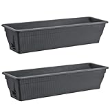 BURI 2X Blumenkasten 80cm Balkonkasten mit Wasserspeicher anthrazit, 18l - Blumenkästen wetterfest...