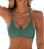 CUPSHE Damen Bikini Oberteil Neckholder U Ausschnitt Texturierte Bademode Bikini Top Moosgrün L