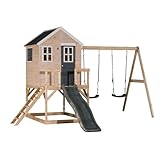 Wendi Toys M28 Stelzenhaus mit Rutsche und Doppelschaukel, Spielhaus aus FSC-Holz für Kinder Garten...