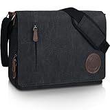 Leathario Umhängetasche Herren 15,6 Zoll, Messenger Bag aus Echtleder und Canvas, Arbeitstasche...