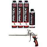 PRITEX – Bauschaum Set 3 x 750 ml Pistolenschaum inkl. Pistolenreiniger 500 ml und Schaumpistole...