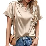 Zofedap Satin Bluse Damen Elegant Kurzarm Basic Tunika Einfarbig V-Ausschnitt Oberteile Sommer Tops...