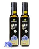 Kräuterland Bio Leinöl 2X250ml (500ml), bio Leinsamen, kaltgepresst, mild und nussig, reich an...