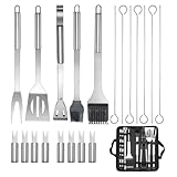 BBQ Grillbesteck Set 20 Grillzubehör aus Hochwertiger Edelstahl Grillzange Grillspachtel Grillset...