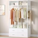 Hzuaneri Kleiderschrank 100 cm, Offene Ablageregale, Eisenholz, Mit 4 Holzschubladen, Oberes...