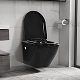 ZesenArt Wand-WC ohne Spülrand Keramik Schwarz,Farbe: Schwarz,Material: Keramik-Schüssel +...
