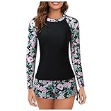 BKSCAYXS Langarm-Rashguard-Badeanzug für Damen, sonnenbedruckter Reißverschluss, Surf-Badeanzug...