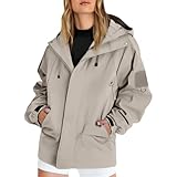 Generisch Regenjacken Für Damen Leichte Softshelljacke mit Kapuze Windjacke Lang Wanderjacke...