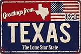 Texas Vintage Greetings Nummernschild, Metallschild, 20,3 x 30,5 cm, USA-Flagge und einsamer Stern,...
