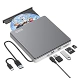 BUNUD Externes DVD Laufwerk, CD Laufwerk Extern USB mit 2 USB SD TF Ports, Externer CD/DVD Brenner...