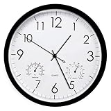 PORFOYO Gartenuhr Wetterfest Wanduhr Ohne Tickgeräusche mit Temperatur und Luftfeuchtigkeit,...
