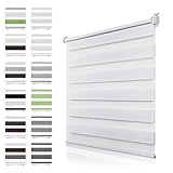 Doppelrollo Klemmfix ohne Bohren Weiß 120L x 85B cm (Stoffbreite 80cm) Rollos für Fenster ohne...