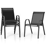 COSTWAY 4er Set Gartenstühle stapelbar, Stapelstühle aus Textilene und Metallgestell,...