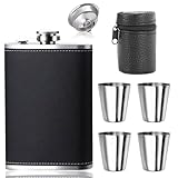 AMSNINK 304 Flachmann 220ml Mit Trichter Und 4 Kleine Tassen, Edelstahl, Mit Becher, Auslaufsicher...