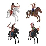 NUOBESTY 4 Stück Indianer Figuren Spielzeug Indianer Reiten Modell Dekorationen Western Cowboy...
