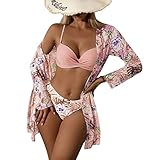 Litthing Damen Bikini Set mit Schalbluse, Push up Verstellbar Crossover Ties-up Neckholder...