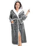 vislivin Bademantel Damen mit Kapuze Flauschig Bademantel Lang Warm Morgenmantel Fleece Robe Women...
