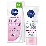 NIVEA Reichhaltige Tagespflege 24h Feuchtigkeit (50 ml), Gesichtscreme für trockene Haut mit LSF...