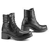 Falco Misty wasserdichte Damen-Motorradstiefel aus Leder mit Absatz – Schwarz
