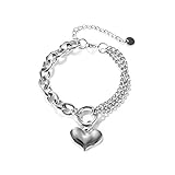 OSTAN Damen Armband Edelstahl Armbänder mit Herz Anhänger Silber farbe (Silber)