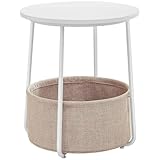 VASAGLE Kleiner Couchtisch, rund, Beistelltisch mit Stoffkorb, Aufbewahrung, für Wohnzimmer,...