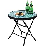 PHIVILLA Klappbar Runder Beistelltisch Glas aus Metall Gartentisch Kaffeetisch Klein Balkontisch...