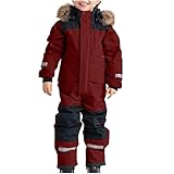 Skianzug Kinder Unisex Skioverall Wasserdicht Winddicht Schneeanzug mit Kapuze und Taschen...