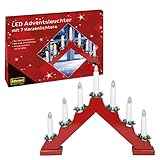 Idena 31604 - LED Adventsleuchter aus rot lackiertem Holz mit 7 warmweißen LED Kerzenlichtern,...